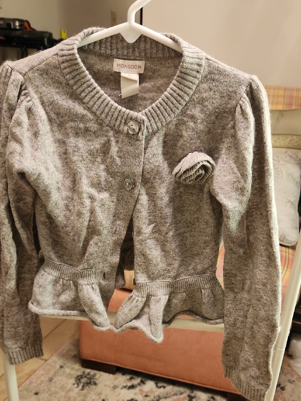 Monsoon Grey Ruffle-Hem Button Cardigan